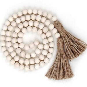 Shukbeta Wood Bead Garland Coffee Table Decor Farmhouse Beads Home Decor for Living Room, Shelf, Tiered Tray, Rustic Boho Decor,Room Decor Wall Hanging Accent