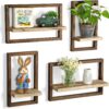DifferTemp Floating Shelves Wall Mounted Bathroom Shelf Rustic Farmhouse Wall Shelves for Living Room, Bedroom, Bathroom, Kitchen, Plants, Wall Decor, Wood Shelves Set of 4, Brown