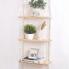 Easever Hanging Shelves Boho Room Decor, 3-Tier Wooden Plant Shelves, Macrame Wall Hanging Storage, for Apartment, Bathroom, Living Room, Bedroom