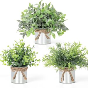 SOMYTING Fake Plants 3 Packs Potted Artificial Plants Fake Greenery in Galvanized Metal Pots Faux Plants in Pots for Shelf Table Centerpiece Office Farmhouse Home Decor