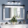 COGOOD Farmhouse Barn Door Mirror - 41" x 26" Rustic Wood Framed Wall Mirror for Bathroom, Living Room, Bedroom Wall Decor (White)