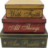 CVHOMEDECO. Primitives Vintage Rectangular Cardboard Nesting Boxes With Faith All Things Are Possible for Photos Memories Keepsakes and Home Decor., Large 12 X 8 X 4 Inch. Set of 3.