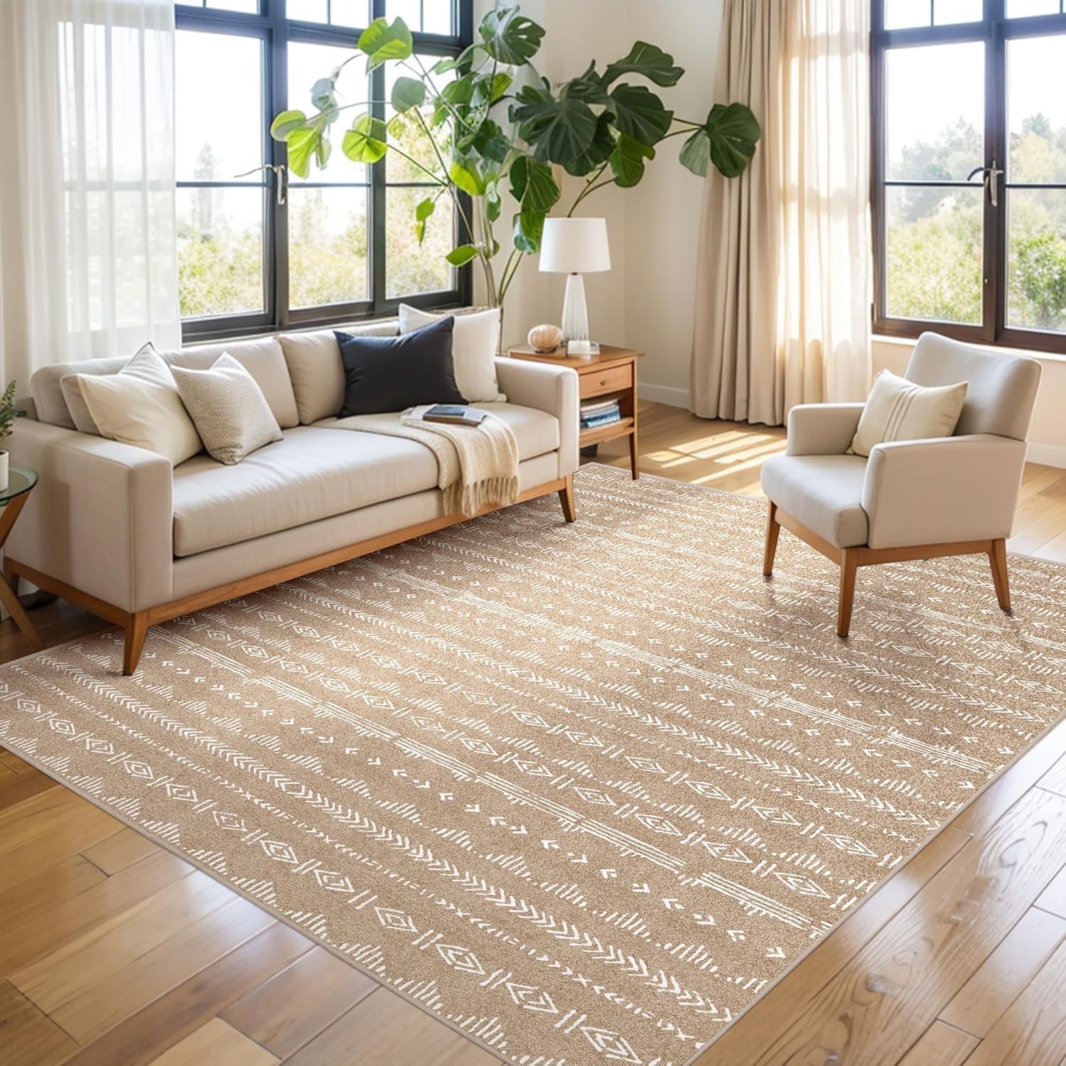 5x7 Rugs for Living Room, Farmhouse Rug Vintage Rug Boho Washable Area Rug with Non-Slip Backing, Deerly Indoor Carpet for Bedroom Dining Room Coffee