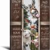Horse Sheep Cow Artwork Animal Bathroom Wall Decor Canvas with Wooden Frame Farmhouse Funny Bathroom Art & Animal Quote Wall Art Ready to Hang Lightweight Funny Poster (12x15.7 Inch)