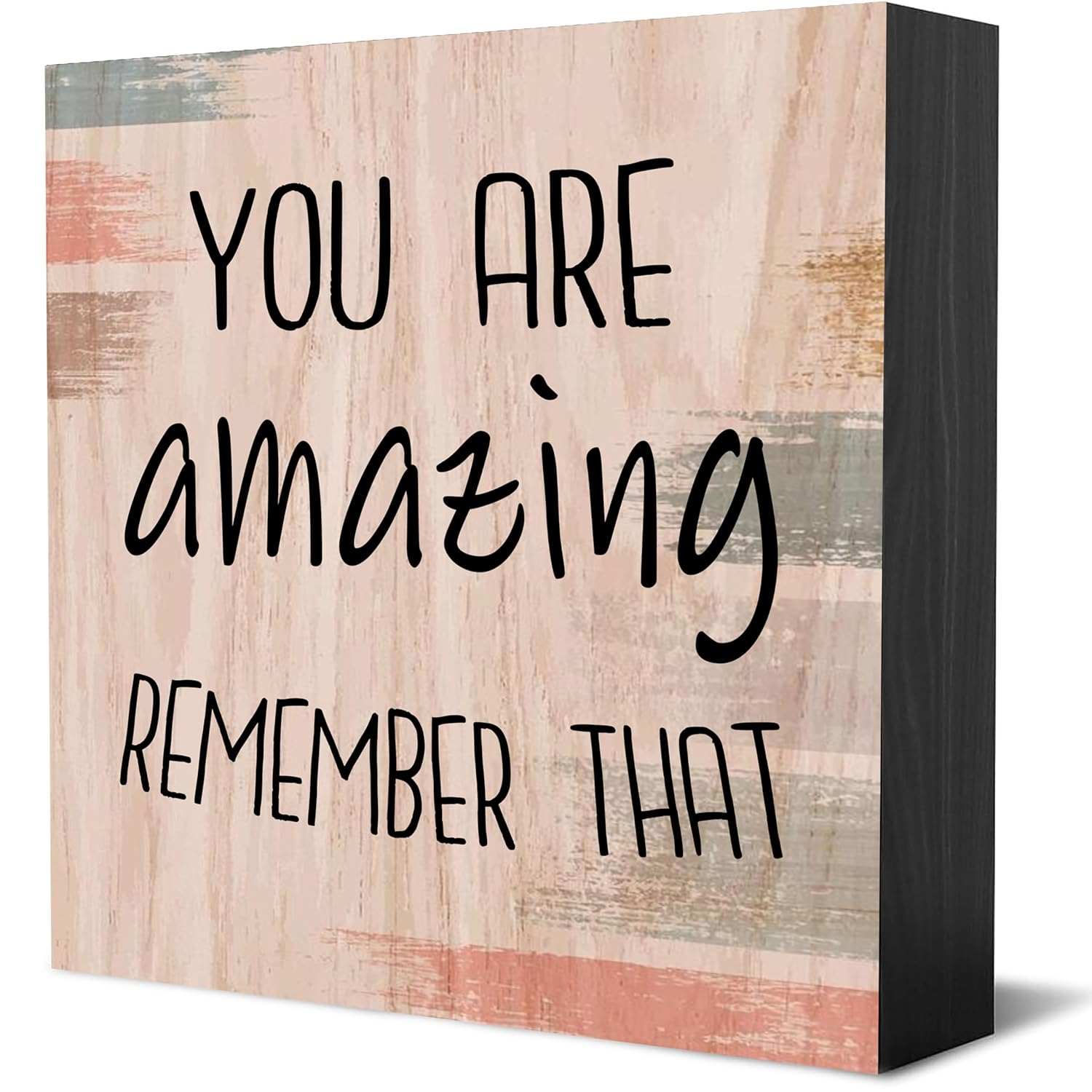 Primitive Wooden Sign, You are Amazing Remember That, Inspiring and Reassuring Wood Box Sign 5 x 5 inches, Rustic Home Decor, Farmhouse Sign, Inspirational Quotes Gifts for Friend Family, Cheer Up Gift