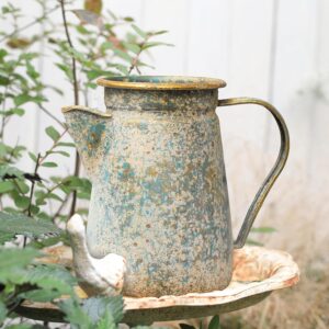 Z BellaDecor Vintage Pitcher Vase Rustic Farmhouse Vase for Flowers Vintage Metal Milk Jug Small Decorative Pitcher Shabby Chic Decor for Home, Kitchen, Bathroom, Gray