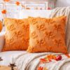 Maple Leaf Fall Orange Throw Pillow Covers 18x18 Inch, Set of 2 Autumn Harvest Holiday Pillows Covers for Couch Sofa Home Thanksgiving Decorations Farmhouse Cushion Covers