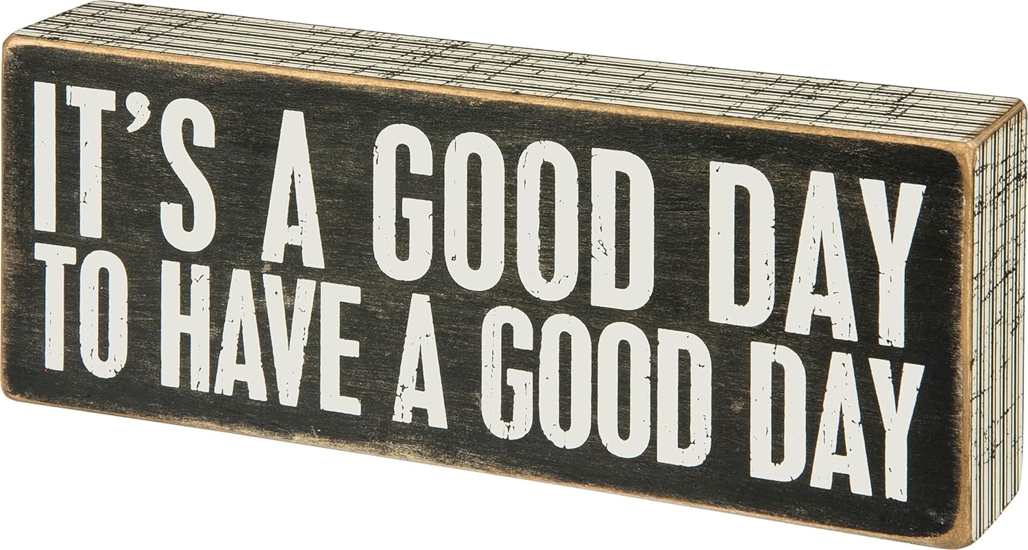 Primitives By Kathy 31127 Pinstriped Trimmed Box Sign, 8" x 3", A Good Day