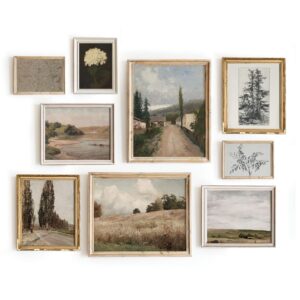 Vintage French Country Gallery Wall Art - Set of 9 Sketch Posters, Warm Aesthetic Farmhouse Wall Decor, 11x14 In Unframed