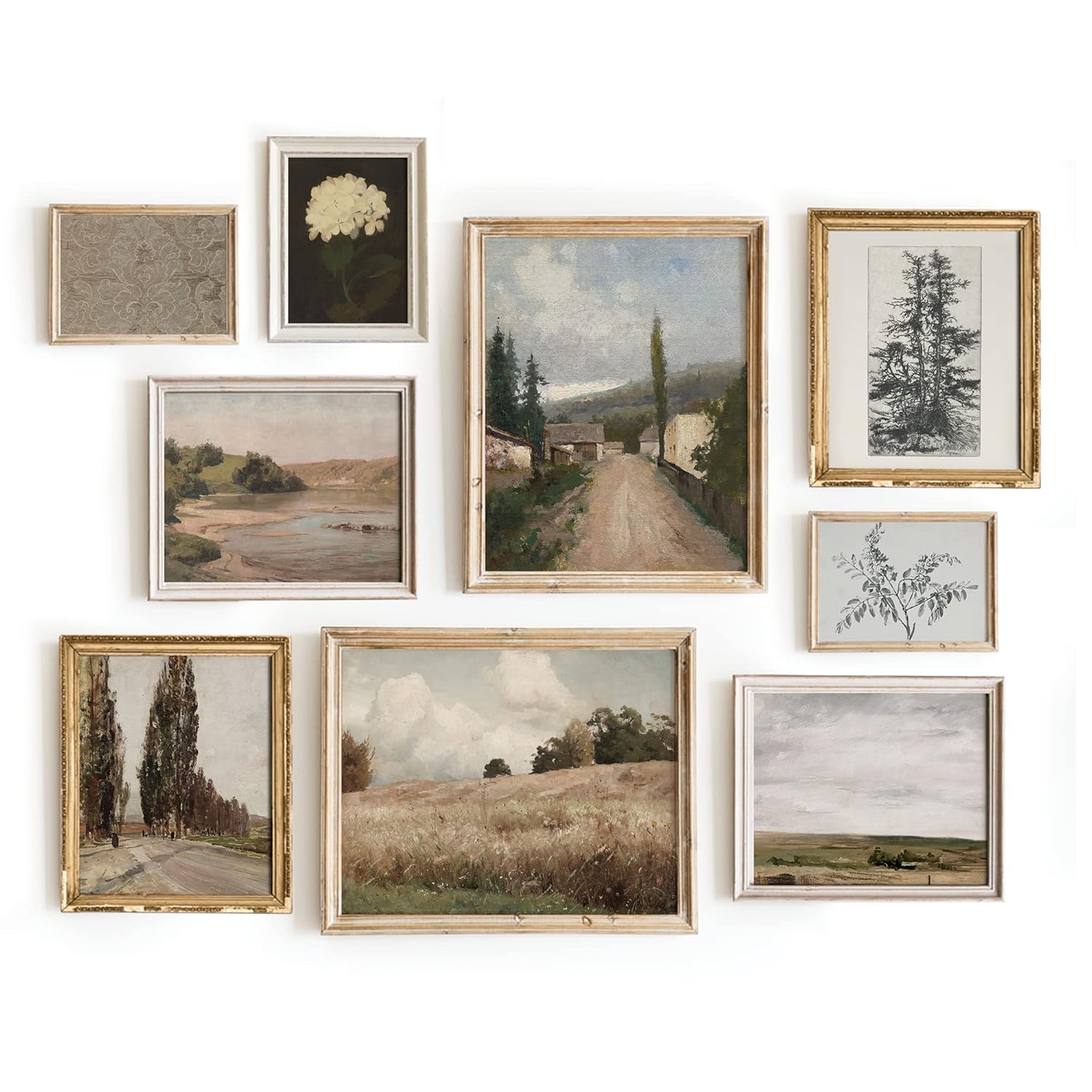 Vintage French Country Gallery Wall Art - Set of 9 Sketch Posters, Warm Aesthetic Farmhouse Wall Decor, 11x14 In Unframed