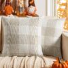 MIULEE Pack of 2 Farmhouse Buffalo Check Plaids Polyester Linen Soft Soild Decorative Square Throw Pillow Covers Home Decor Cushion Case for Christmas Sofa Bedroom 18x18 Inch Cream White and White