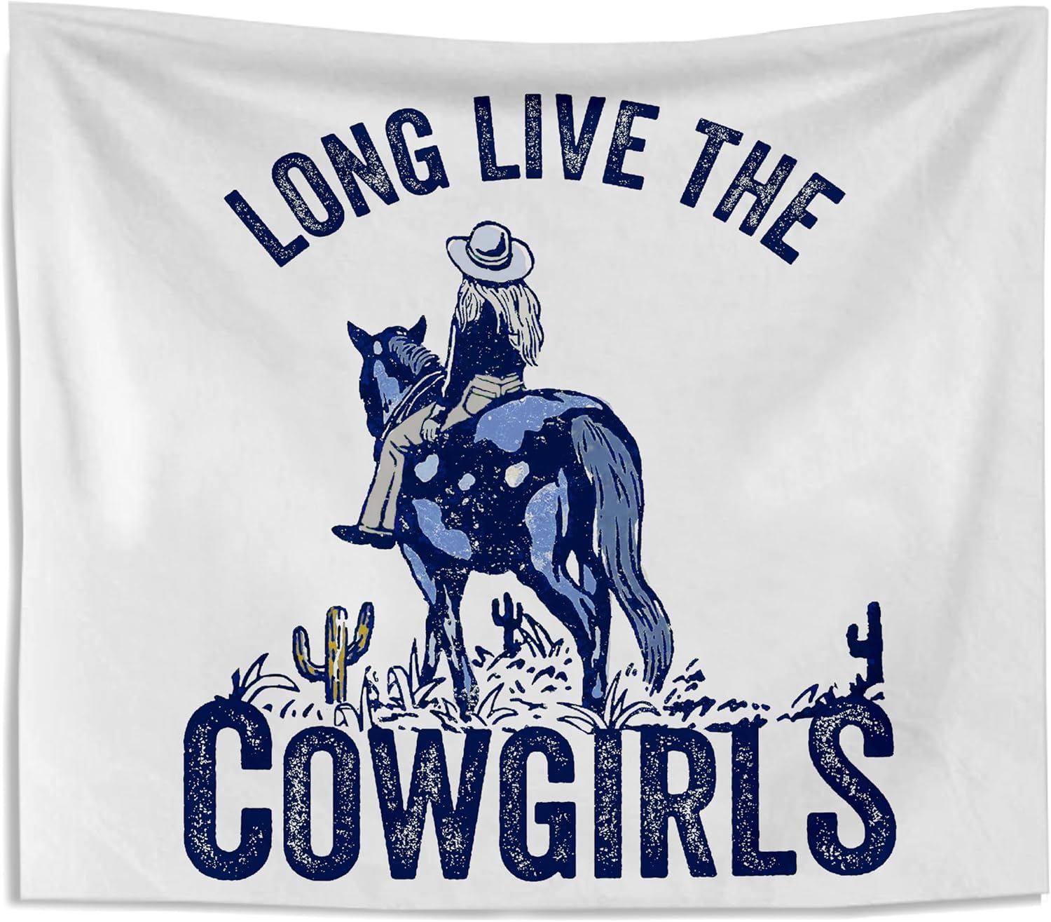 Knibe Horse Cowgirl Western Tapestry - 50x60 Inch Wall Art for Home Decor, Country Room Decor for Teen Girls and Women, Blue