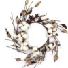 CVHOMEDECO. Primitives Rustic Pod Pip Berries and Autumn Leaves with Rusty Barn Stars Wreath (Cotton Pod Pip Berries/Autumn Leaves, 14")