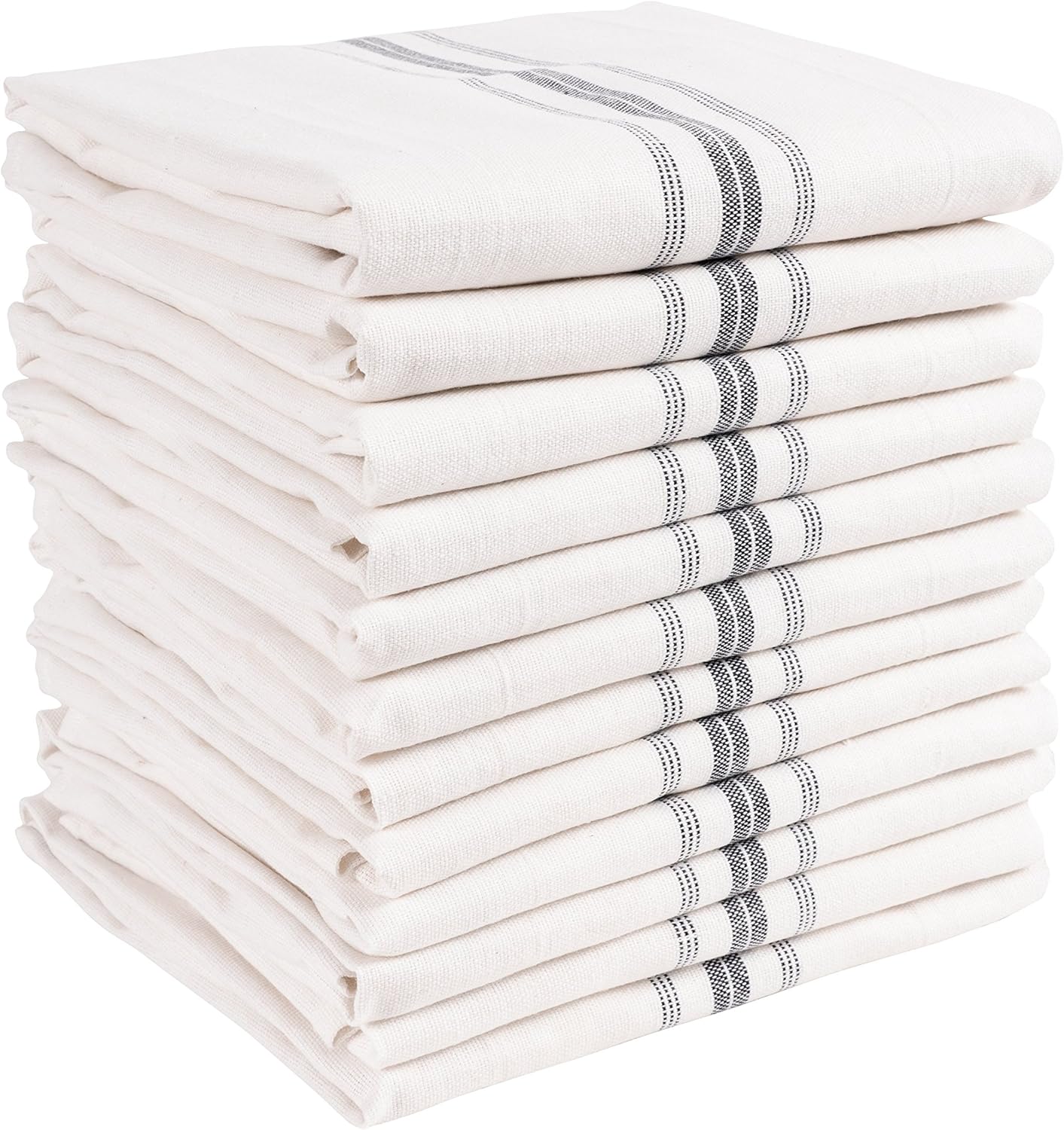 KAF Home Farmhouse Kitchen Towels - Classic Stripe Kitchen Dish Towels - Set of 12 Kitchen Hand Towels Cotton - Durable & Reusable Dish Cloth - Ideal for Cooking, Cleaning, & Dining(Charcoal,15x25)