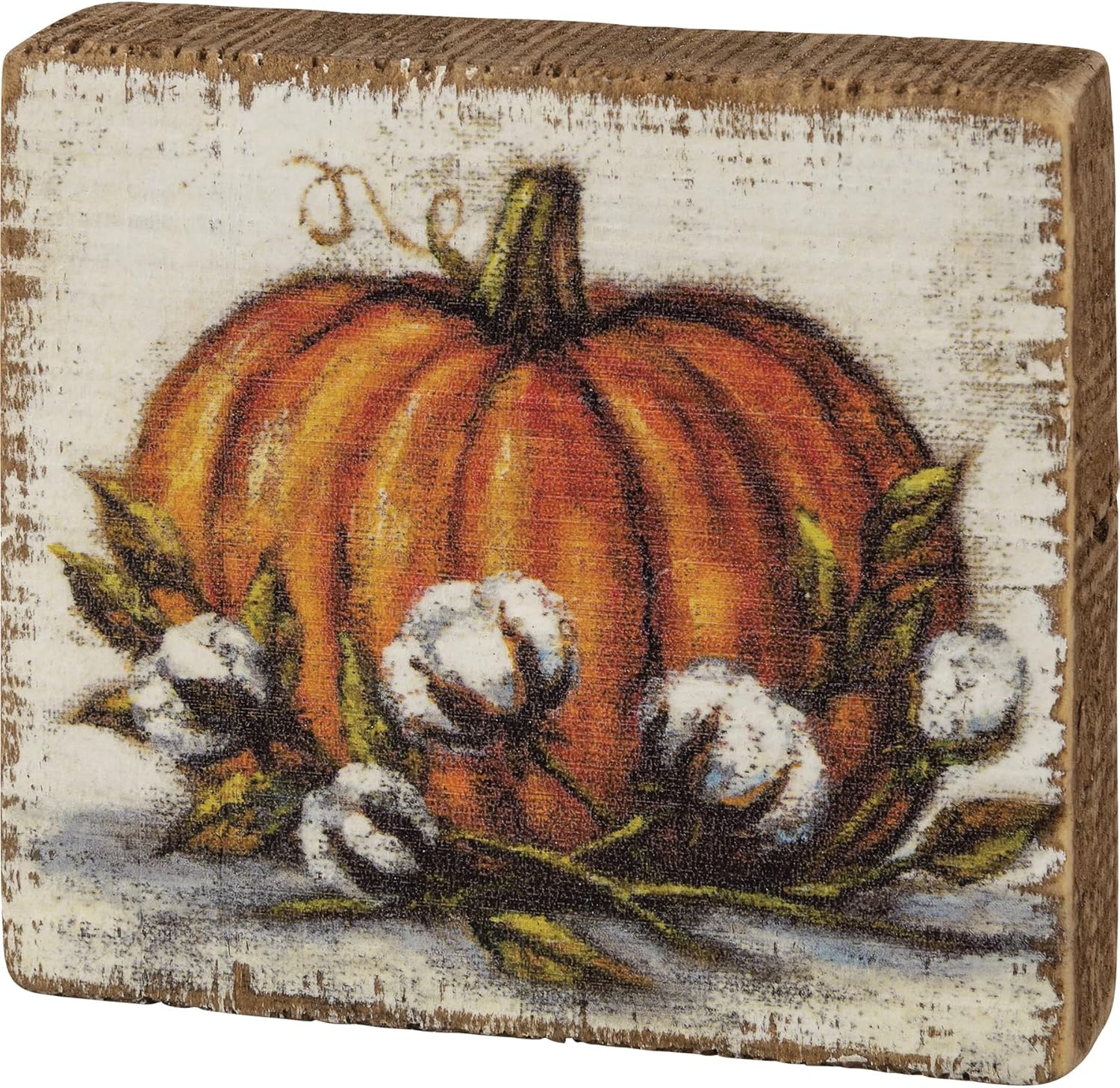 Primitives by Kathy 110284 Wood Block Sign - Orange Pumpkin, 3.5 x 3.25 x 1-inch