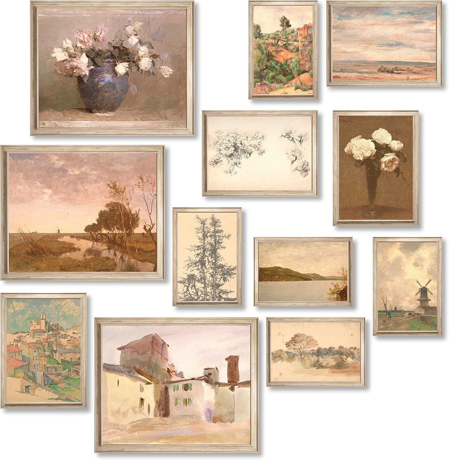 97 Decor Vintage Farmhouse Wall Decor - French Country Decor, Farmhouse Wall Art Gallery Prints, Rustic Farmhouse Pictures, Neutral Cottagecore Vintage Poster Artwork for Kitchen Bedroom (UNFRAMED)