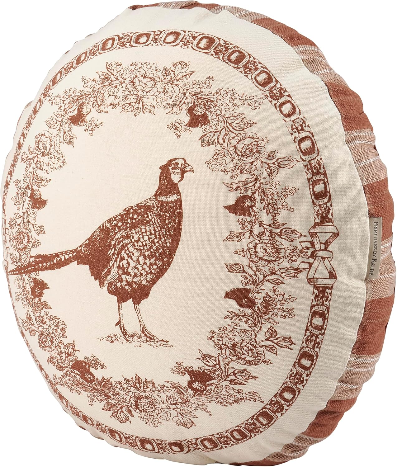 Primitives by Kathy Shaped Pillow-Pheasant, 16" Diameter x 2", Cream, Brown