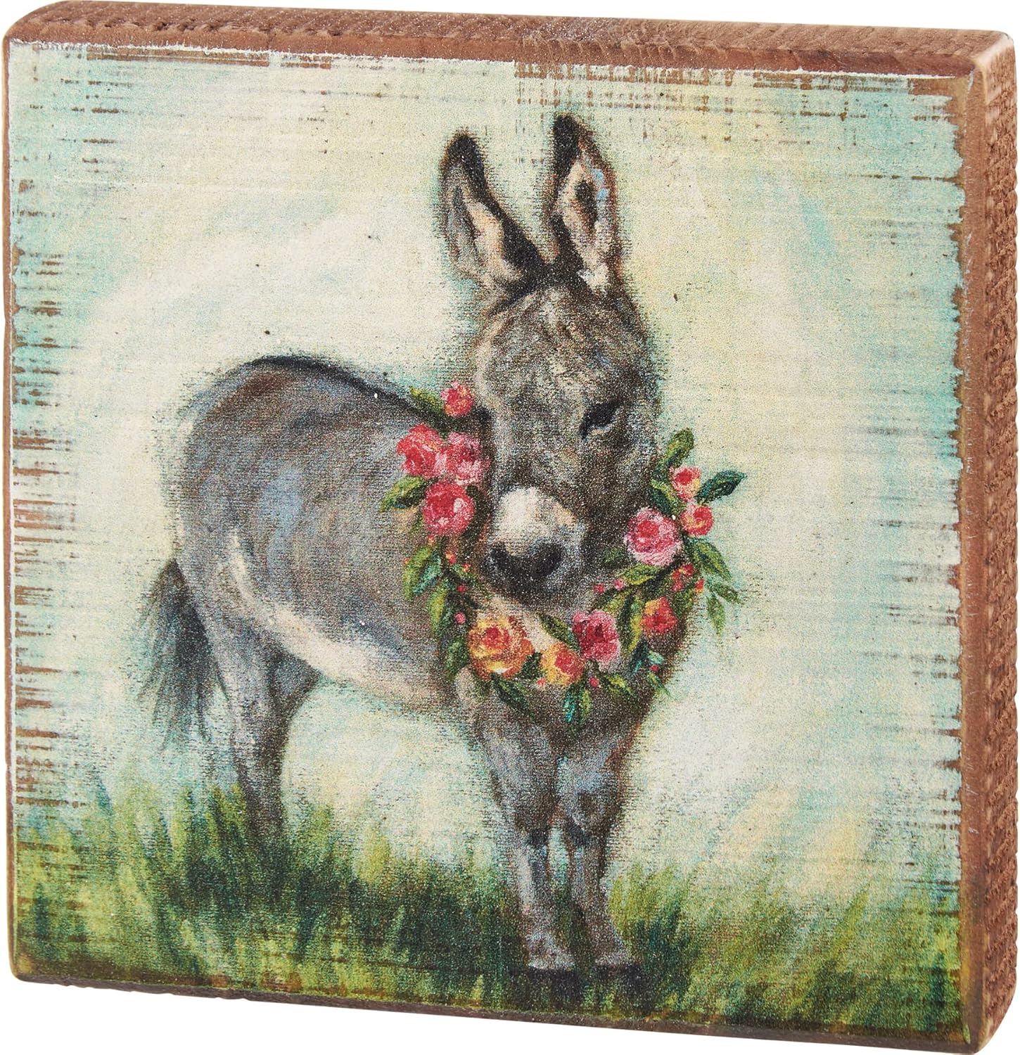 Primitives by Kathy Donkey And Wreath Home Dcor Sign 5" x 5" x 1"