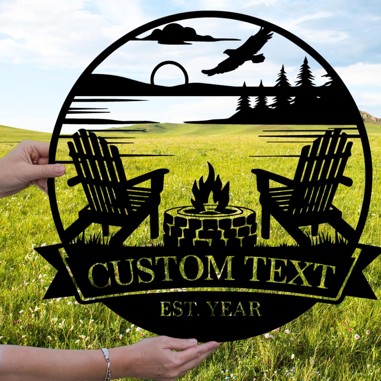 Custom Metal Campfire Sign for Wall - Personalized Outdoor Hanging Sign for Campsite, RV, and Cabin - Country Home Decor for Wall, Housewarming Gift, and Gift for Campers and Travelers
