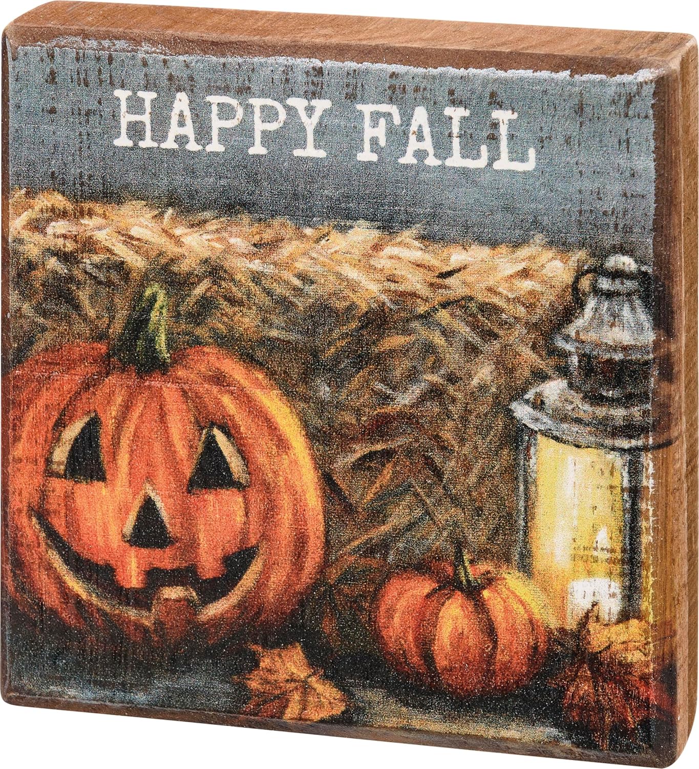 Primitives By Kathy Happy Fall Home Dcor Block Sign, 4-inch Square